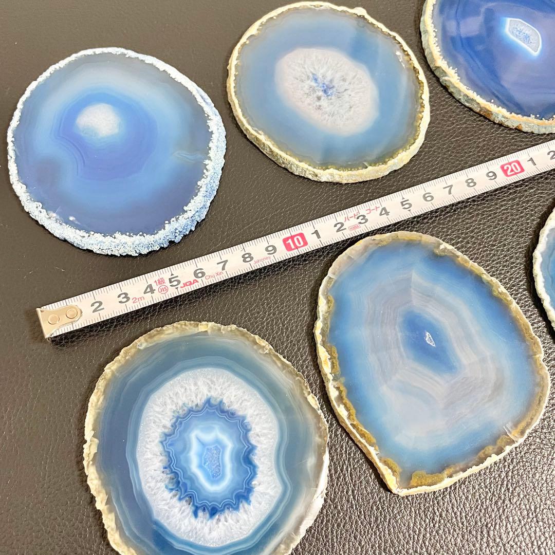 【まとめて6点セット】天然石 瑪瑙板 メノウ板 青色 メノウプレート 置物
