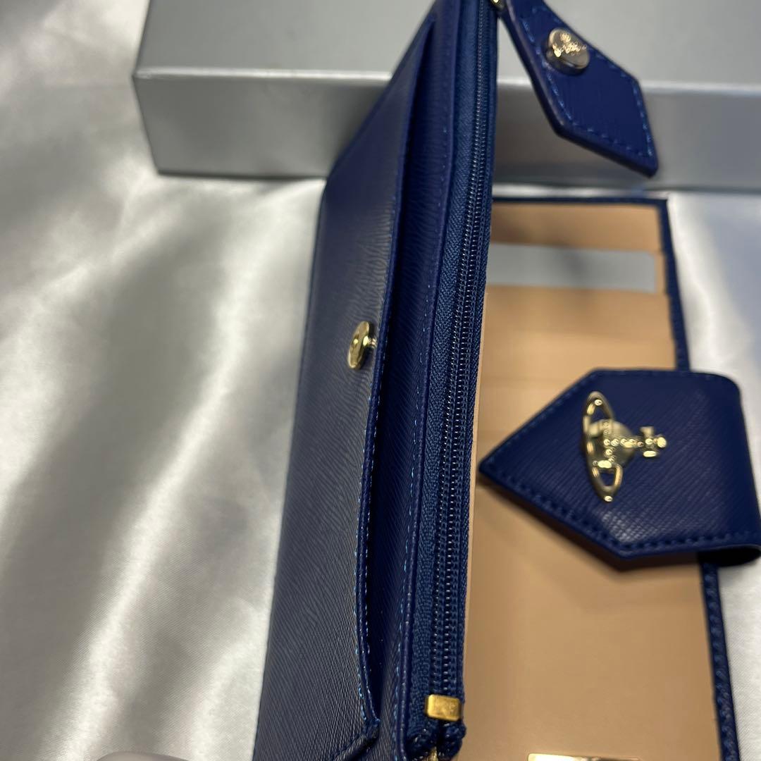 新品 Vivienne Westwood ブルー ゴールドオーブ 長財布