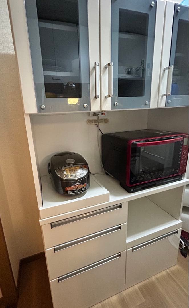 【5/22まで】キッチンボード 食器棚 幅105 フルオープンレール