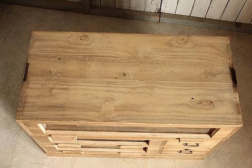 前面ガラスの引き出し3段×小引き出し2段　食器棚　シャツケース　タンス　古家具