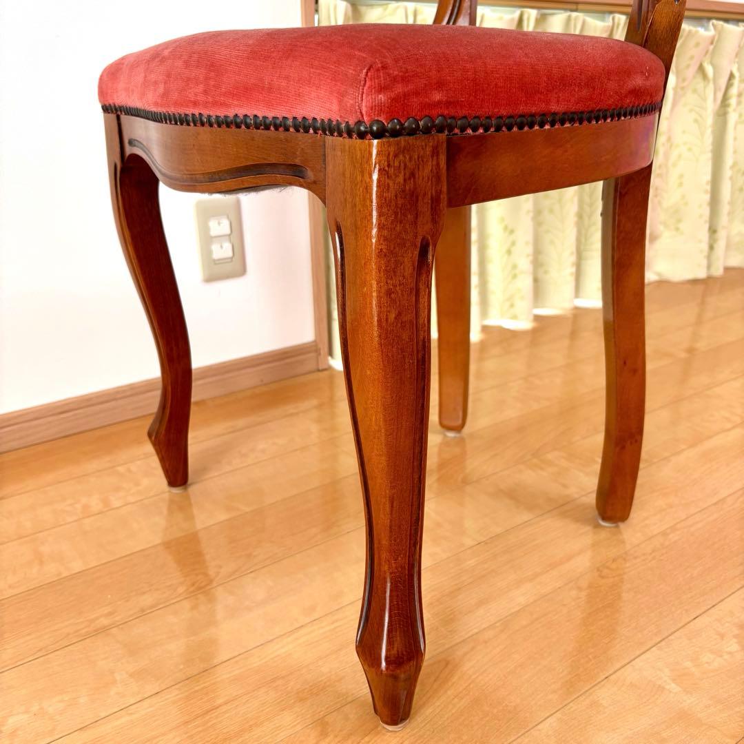 アンティーク調 猫脚チェア 木製チェア 彫刻デザイン ベロア調 レッド 椅子