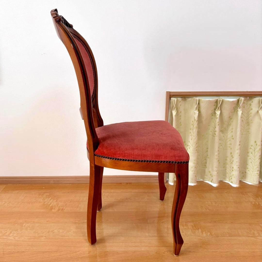 アンティーク調 猫脚チェア 木製チェア 彫刻デザイン ベロア調 レッド 椅子