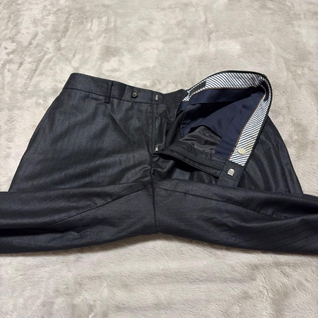 美品 パーソンズフォーメン 3ピース スーツ ブラック ストライプ AB4 光沢