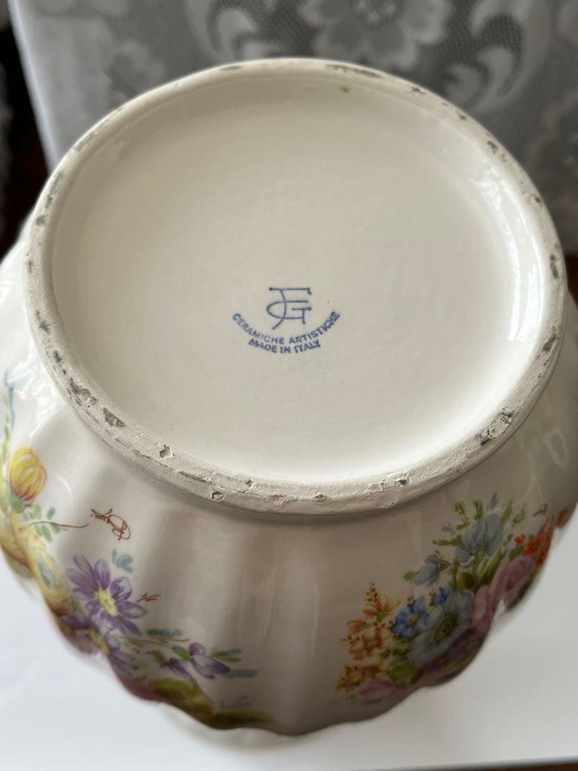 イタリア製　花びん　大型　磁器　セラミック　花模様　ビンテージ　36cm 美品