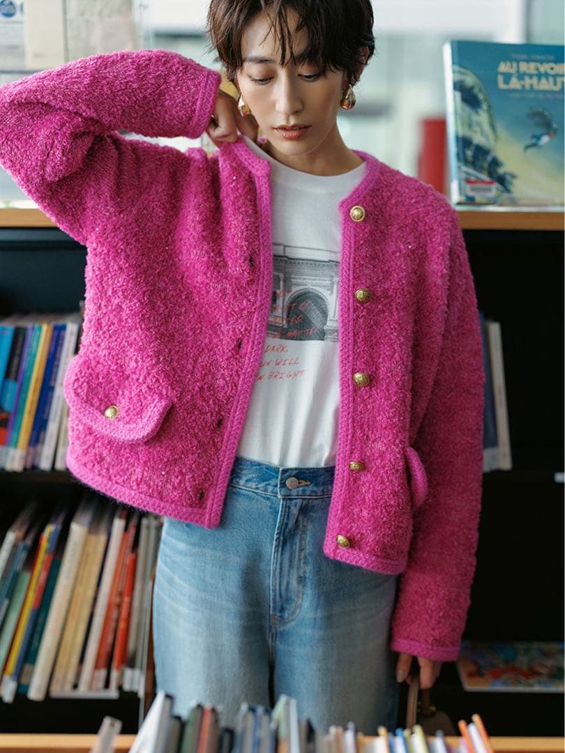（新品タグ付き）ミラオーウェン金釦テディラメニットジャケット ピンク サイズ0