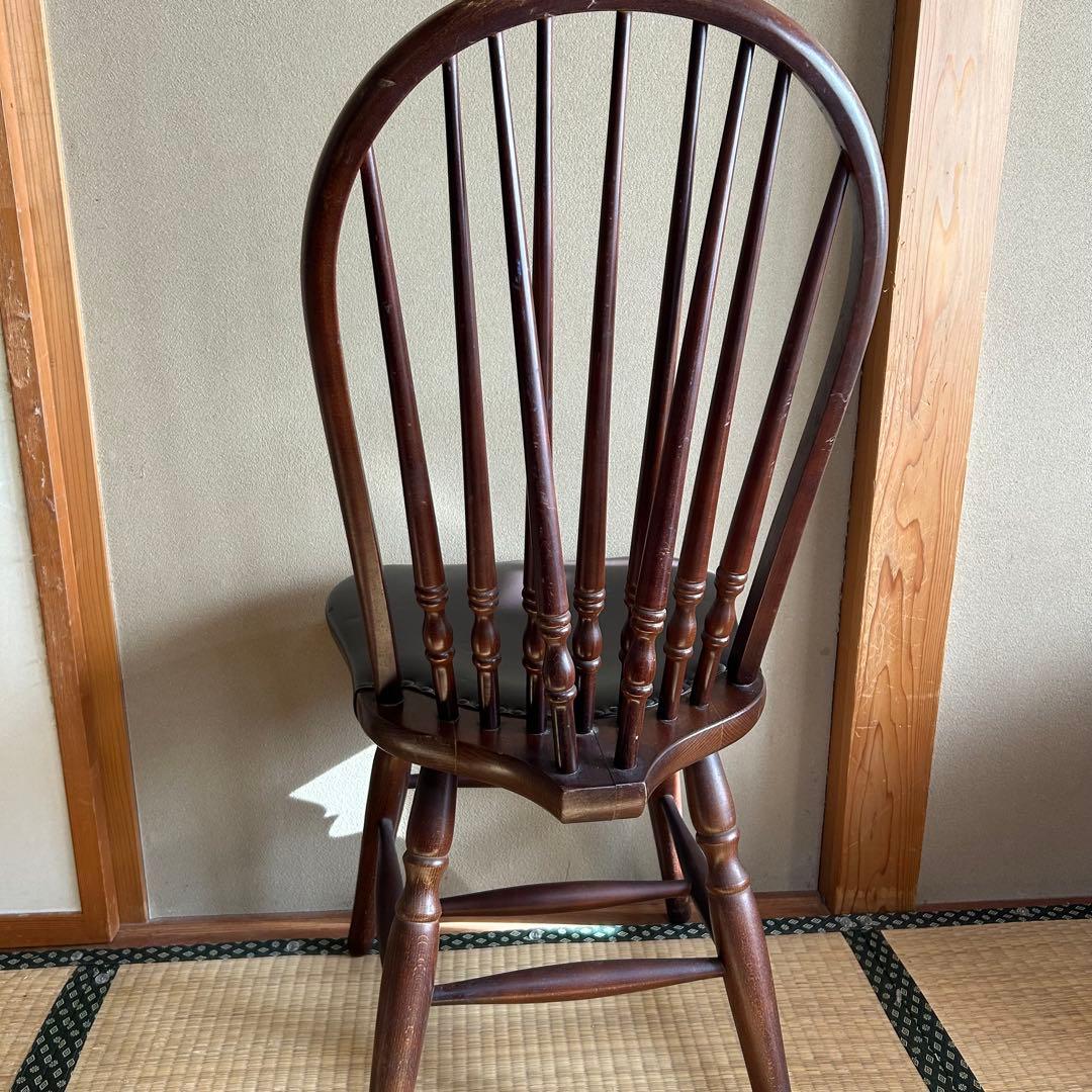 秋田木工 ビンテージ ダイニングチェア 木製 曲木椅子 レザー 鋲打ち