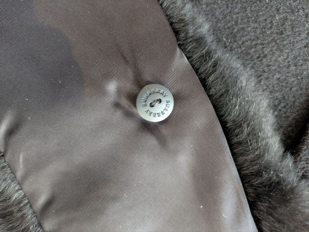 バーバリー　ウールアンゴラ混　ミドルコート　ラビットファー襟　ベルト付　ブラック