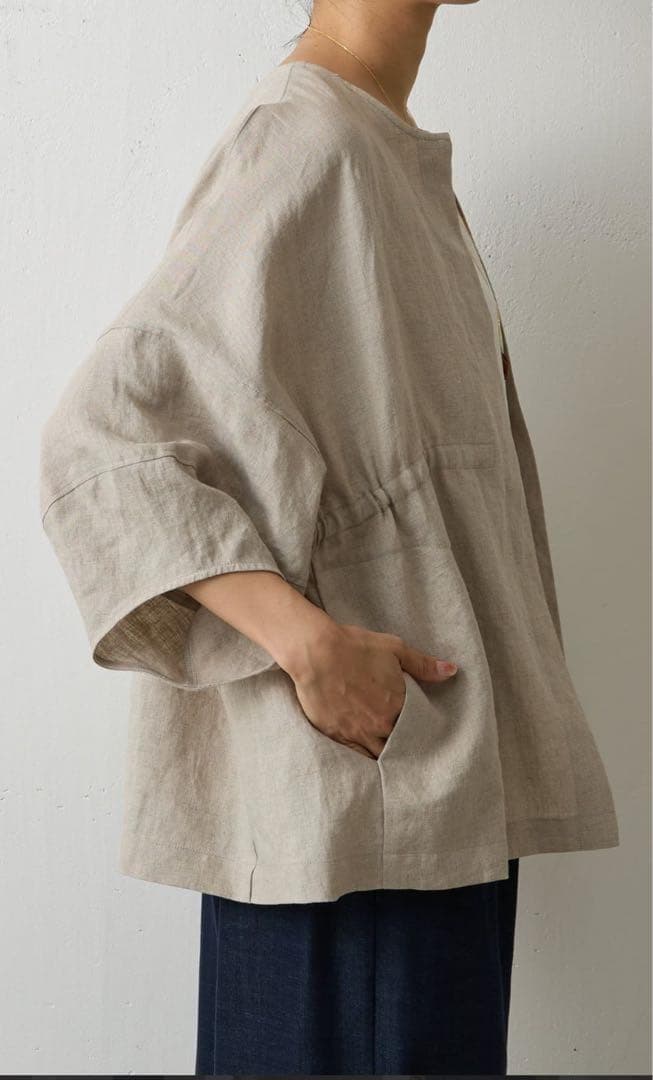 新品❣️BEARDSLEY ビアズリー リネン羽織 ノーカラージャケット ベージュ