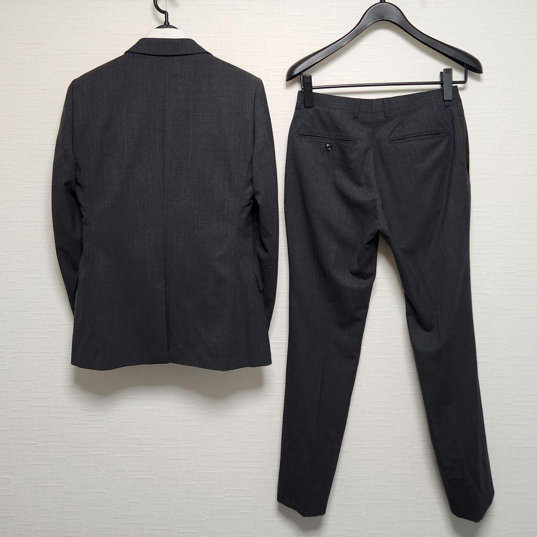 リスペクトネロ　メンズ　スーツ　スリーピース　グレー　ストライプ　細身　ウール混