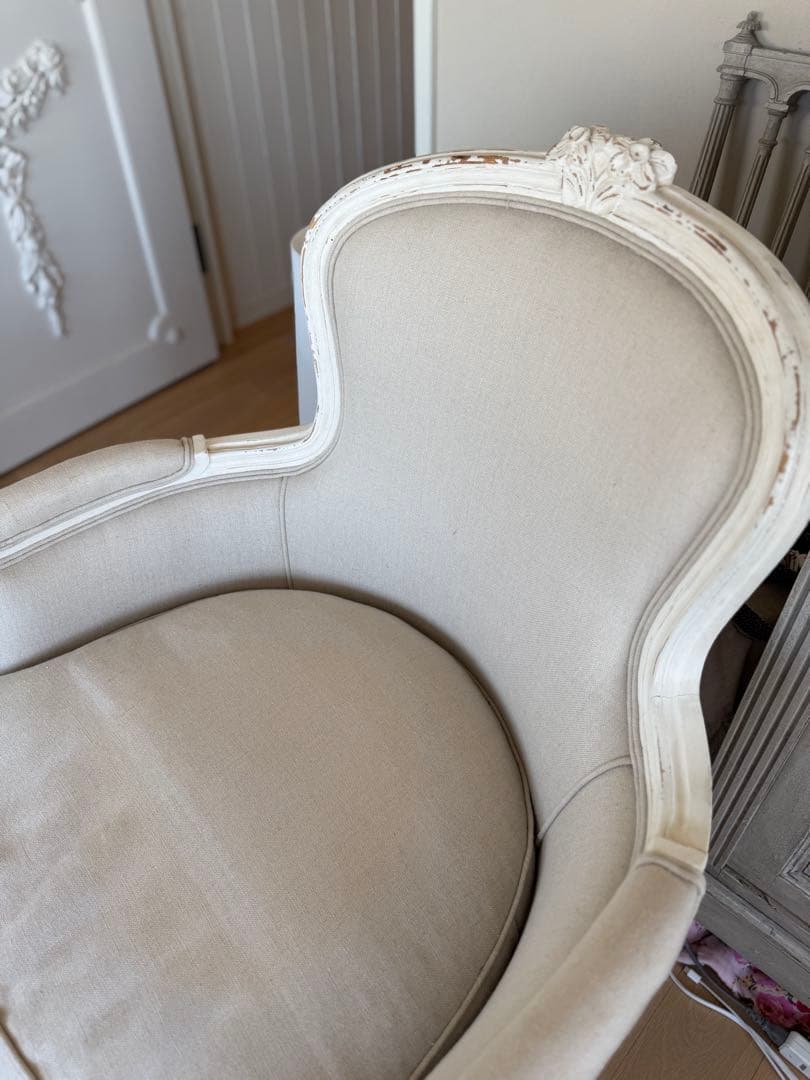 サラグレースデビューシリーズフレンチスタイルホワイトリネン 1人掛けソファ