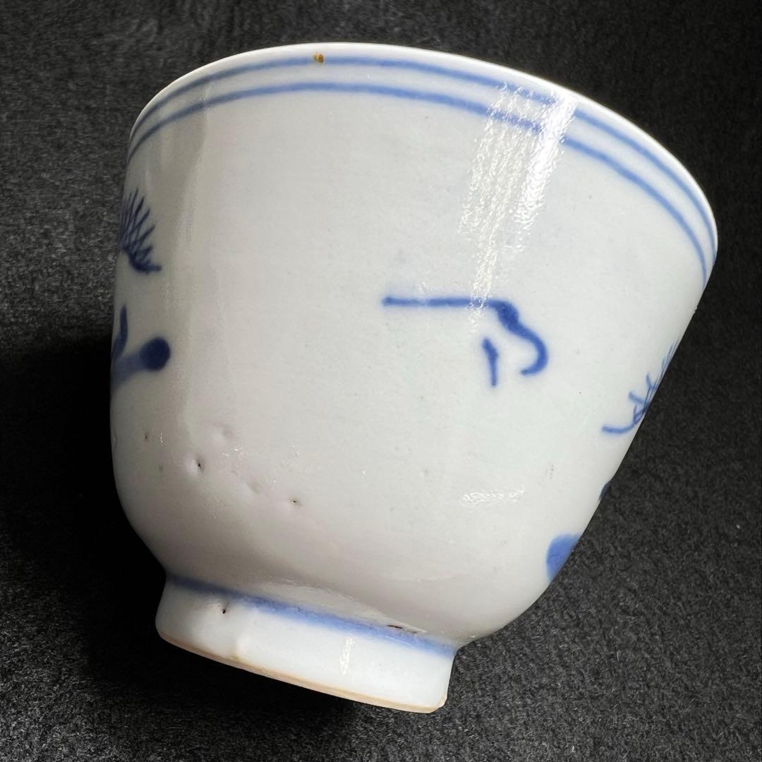 中国清時代　青花人物画煎茶碗5客　口径約7㎝　東Y8-0205☆2Fトヒカ