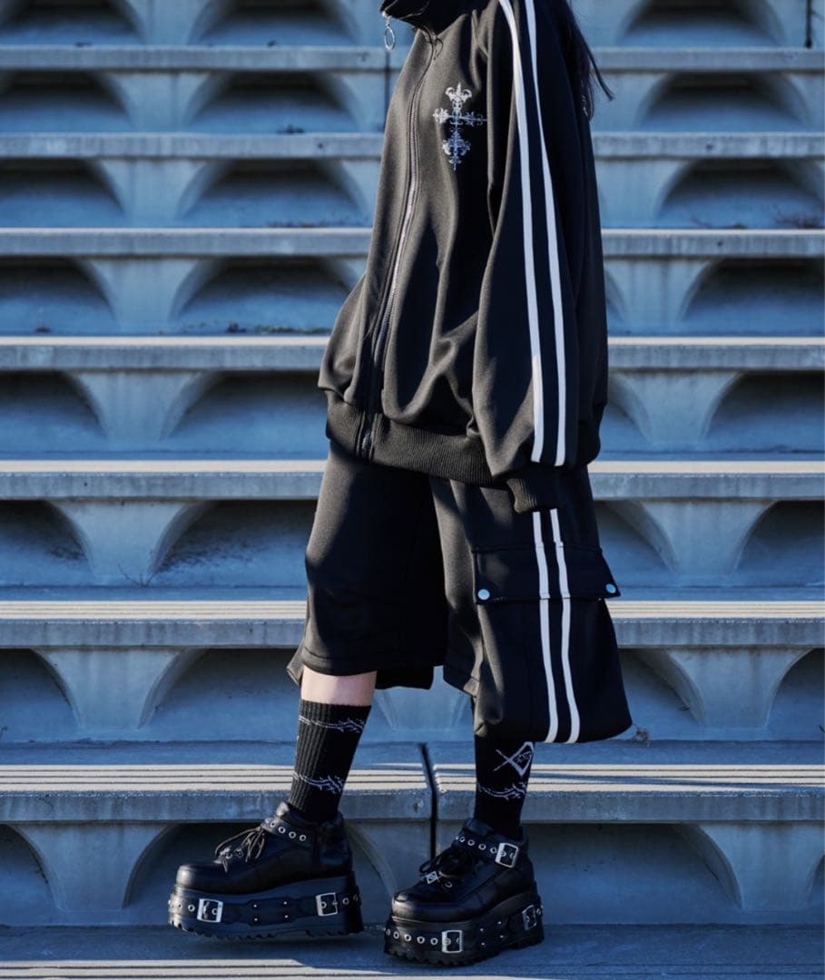 REFLEM 2WAYワイドカーゴトラックパンツ ブラック×ホワイト