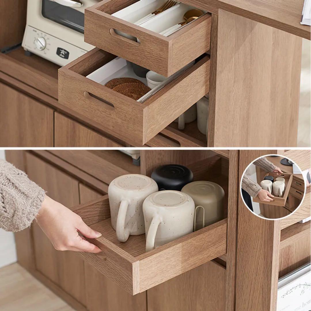 [ぬん]LOWYA 伸縮式キッチンカウンター 食器棚 木目調