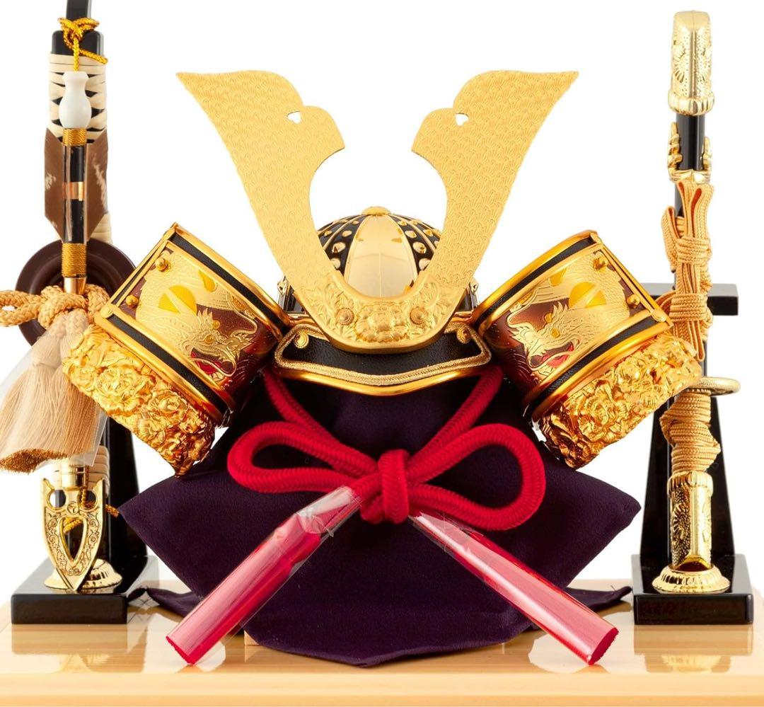 黒大鍬 兜飾り コンパクト 兜ケース飾り 4面アクリルケース 弓太刀付