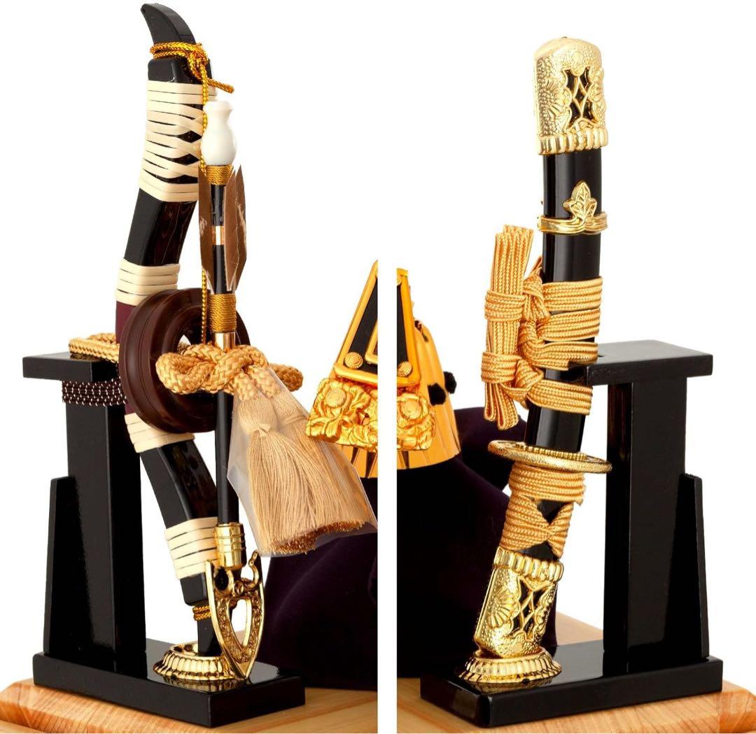 黒大鍬 兜飾り コンパクト 兜ケース飾り 4面アクリルケース 弓太刀付