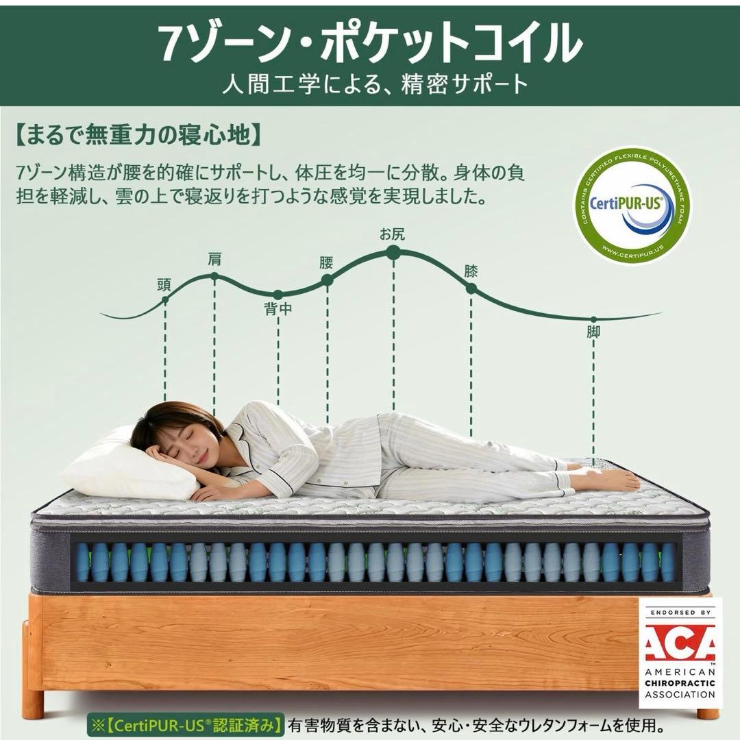 竹繊維マットレス ダブル、シングルポケットスプリング＆メモリーフォームマットレス