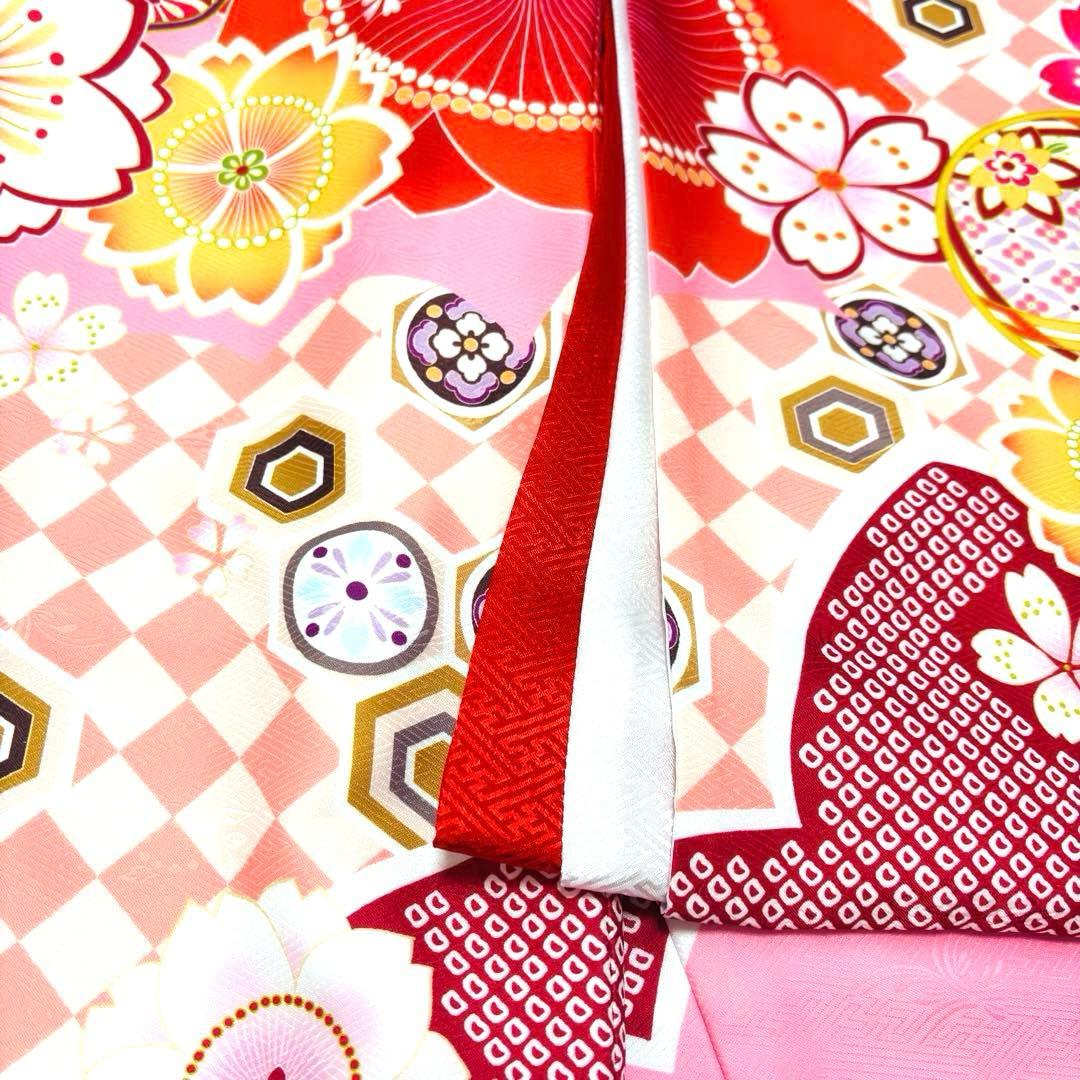 【新品未使用】新柄現代物 お宮参り 産着 合繊 洗える着物 祝着 白 ピンク