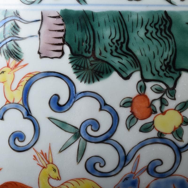 中国　大明萬暦年製　五彩　百鹿文　大壷　M　7312A