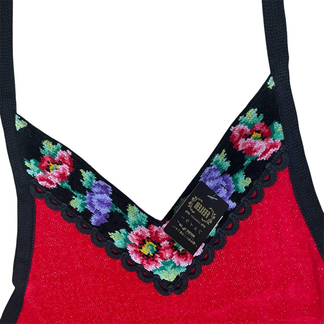 新品タグ付き☆フェイラー シュニール織 エプロン レッド 花柄