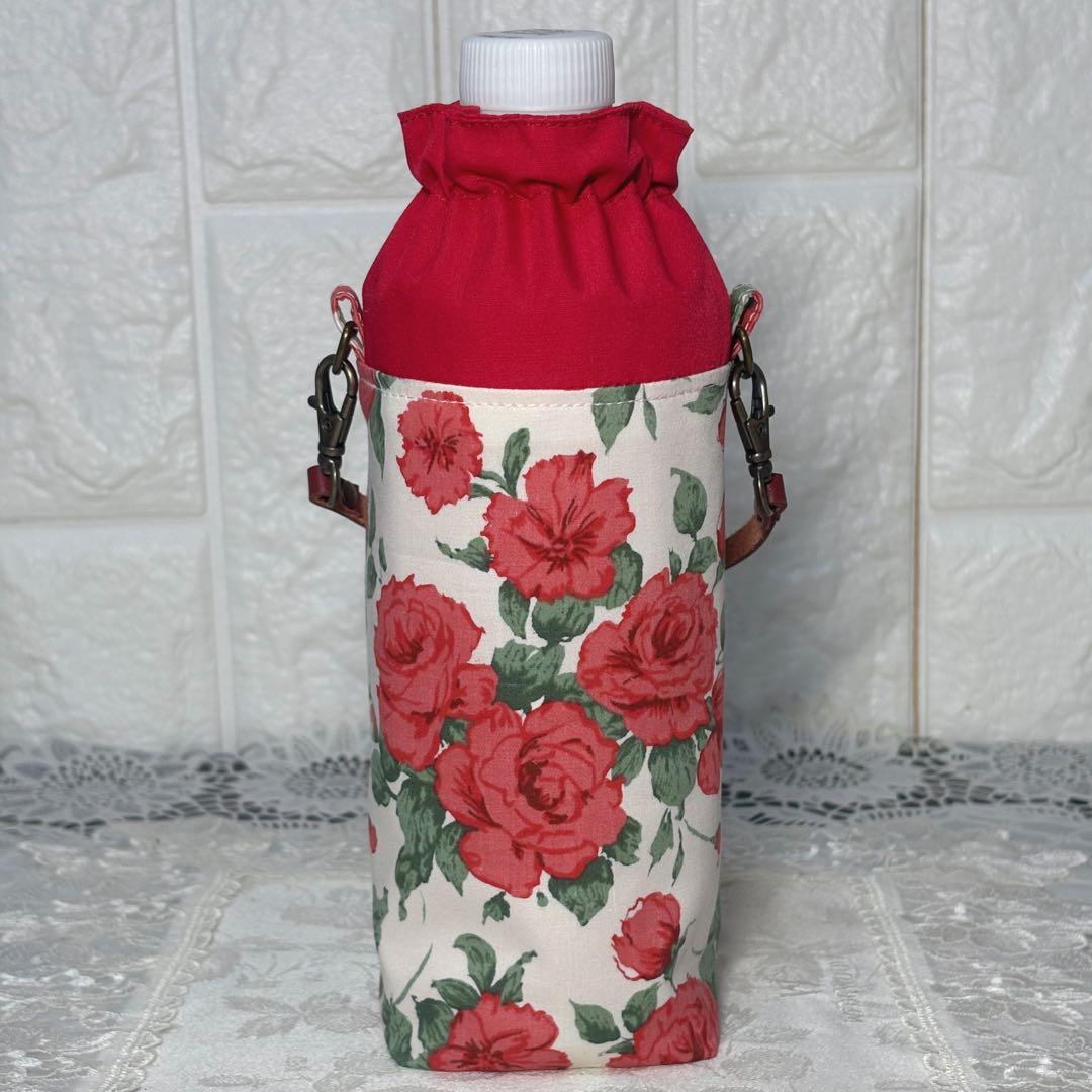 ペットボトルカバー　リバティカーラインローズ／レッド　ハンドメイド