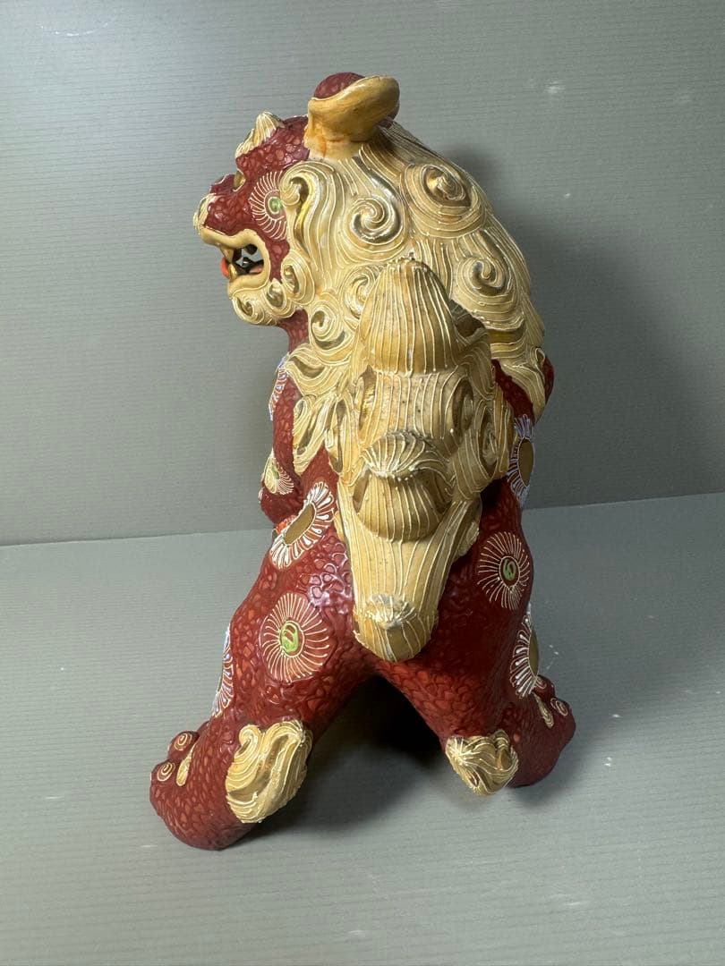 2578 九谷焼 玉乗り獅子 狛犬 シーサー 置物 開運 魔除け 縁起物 骨董品