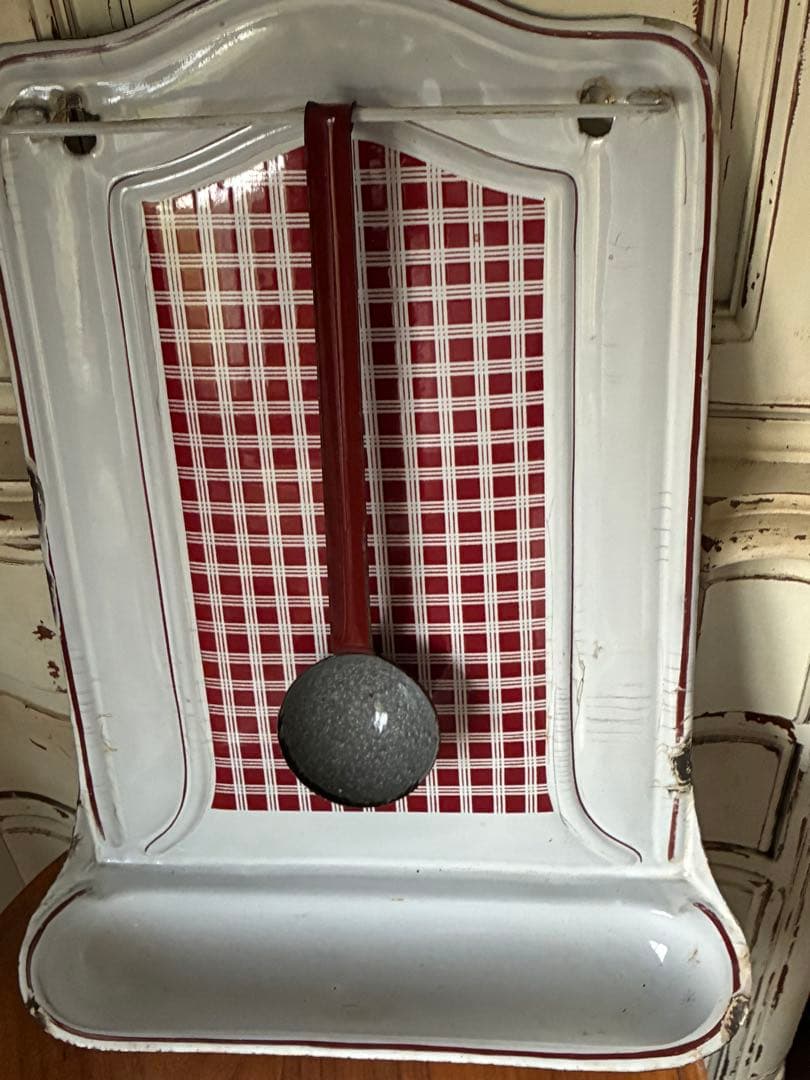 フランス　アンティーク　ホーロー　レードルラック　BB社　チェック　レードル付き