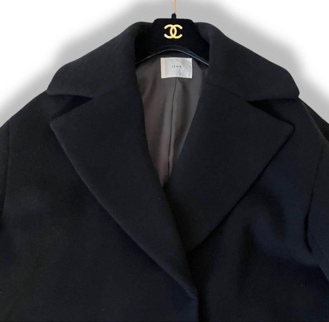 【美品】IENA　super140 ウールコクーンショートコート　黒　38