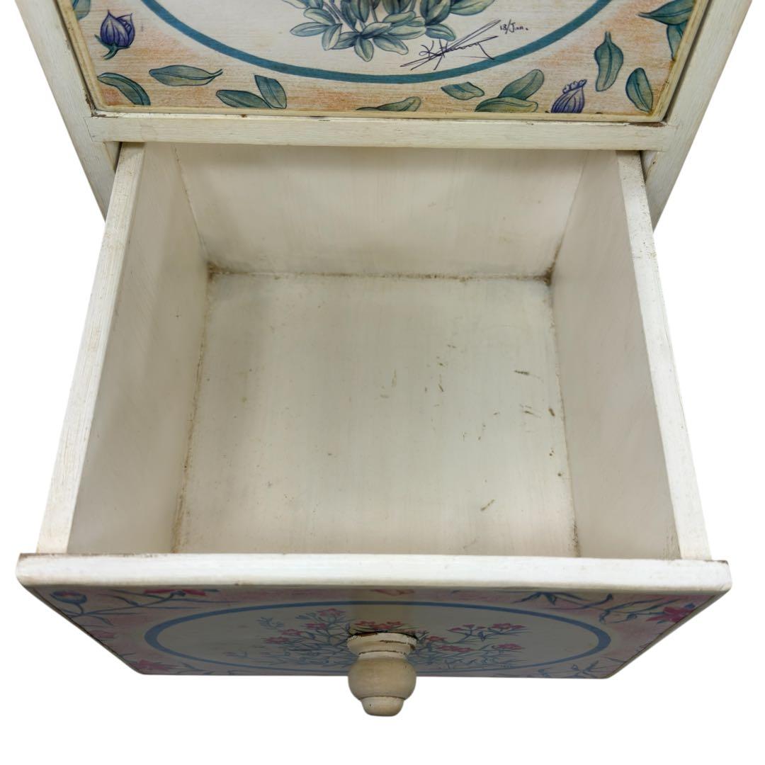 トールペイント 花柄 アンティーク家具 4段木製 スリムチェスト