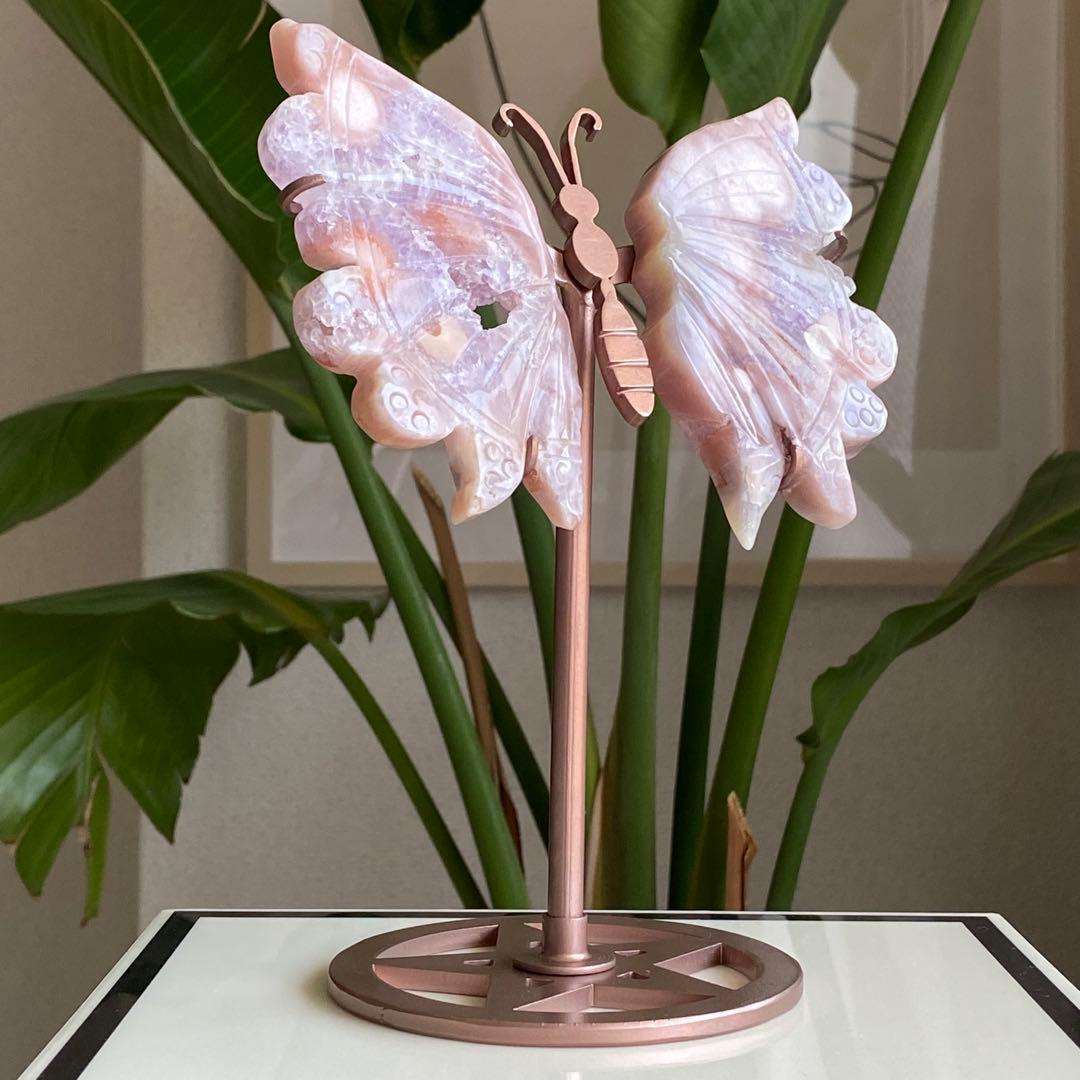 ★★破格大特価【 ピンクアメジスト 蝶々 バタフライ スタンド 彫り物 】