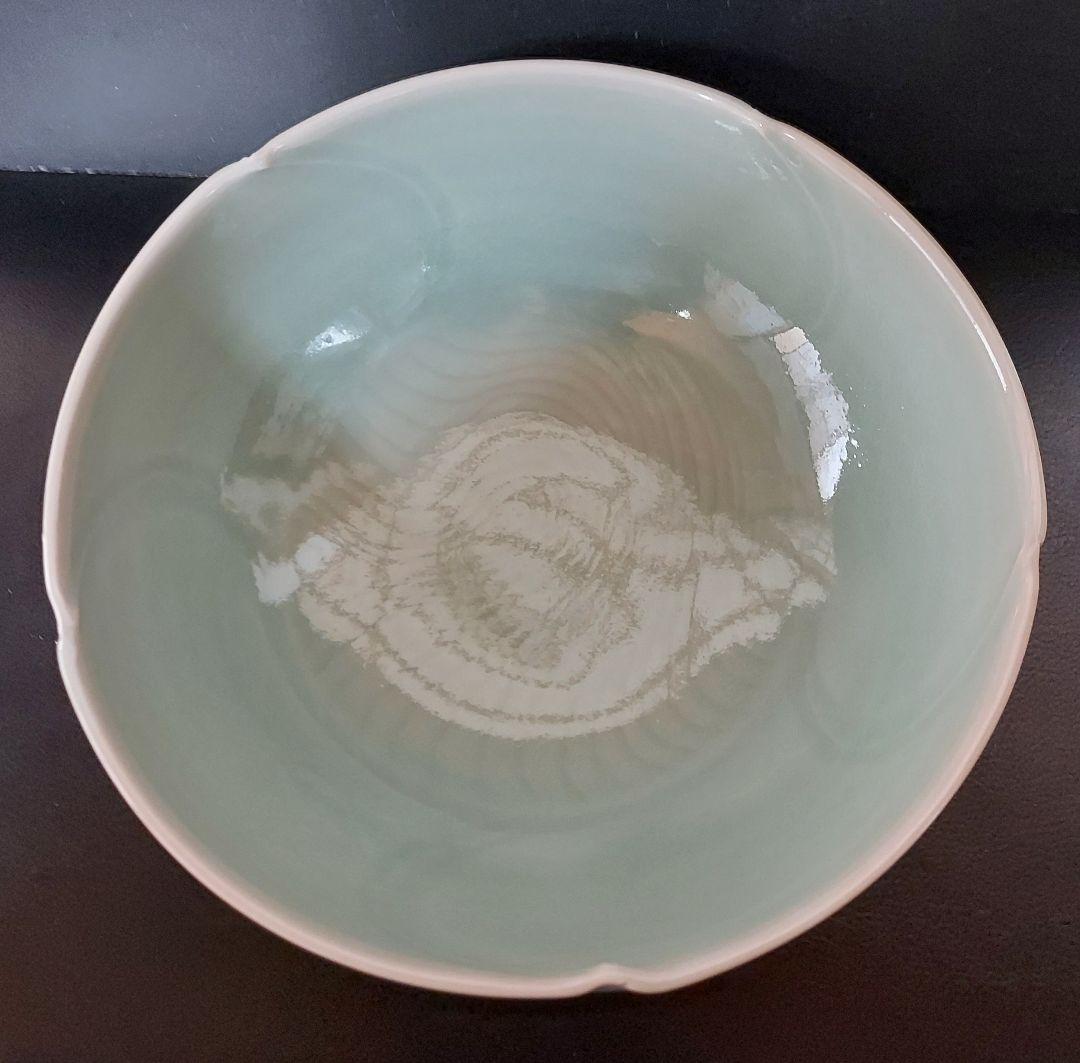 万岳窯 木村岳史作 青磁 「輪花鉢」木箱付 径20cm 高8cm 信州松本