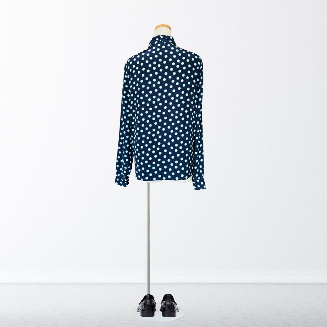 MIU MIU ミュウミュウ 水玉 シルク ブラウス 44 ネイビー