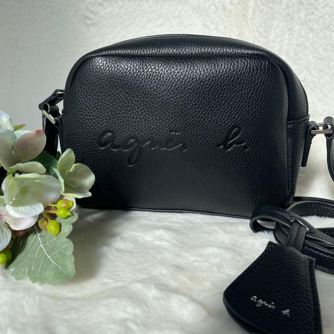 アニエスベー agnes.b ブラックレザーショルダーバッグ