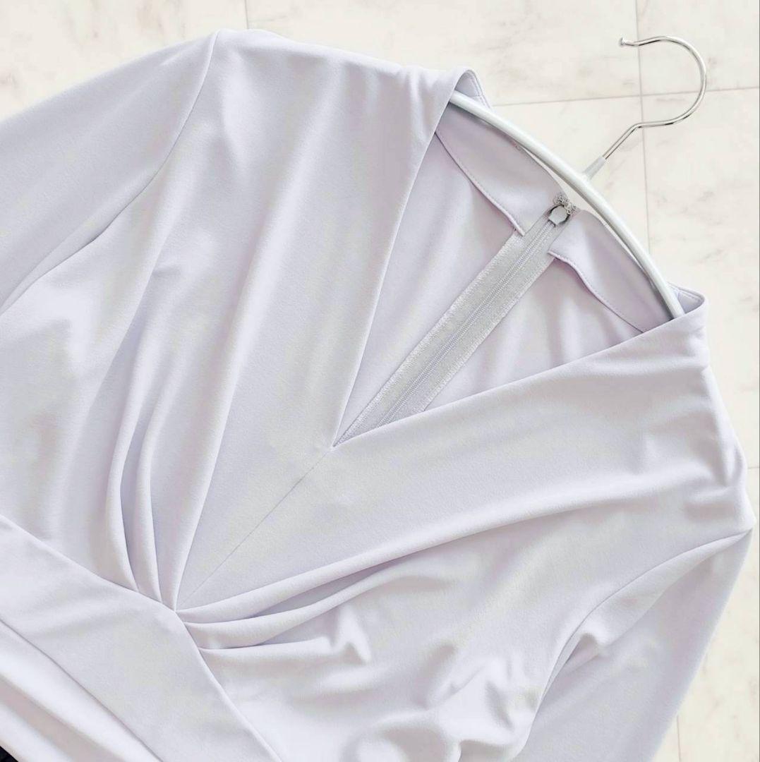 大きいサイズ13 kay me 洗える 切替 シェル ワンピース 紺 ラベンダー