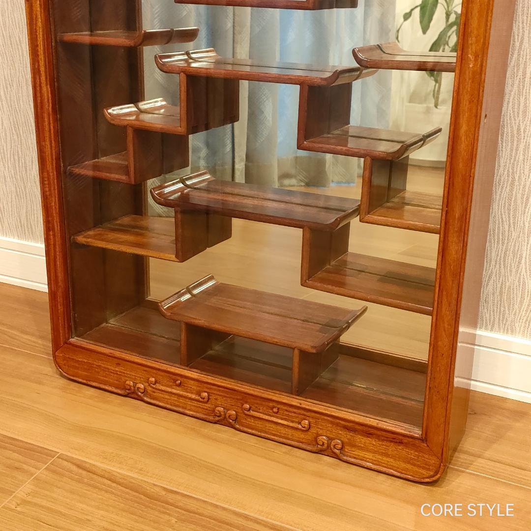 唐木家具　コレクションケース　鏡　壁掛け　アンティーク　A4