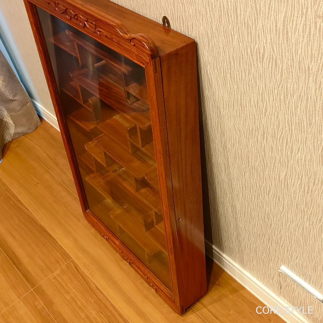 唐木家具　コレクションケース　鏡　壁掛け　アンティーク　A4