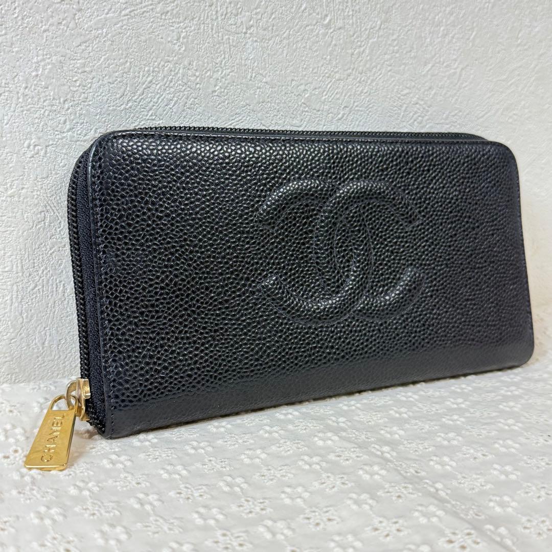 CHANEL シャネル ココマーク キャビアスキン 長財布 極美品8879209