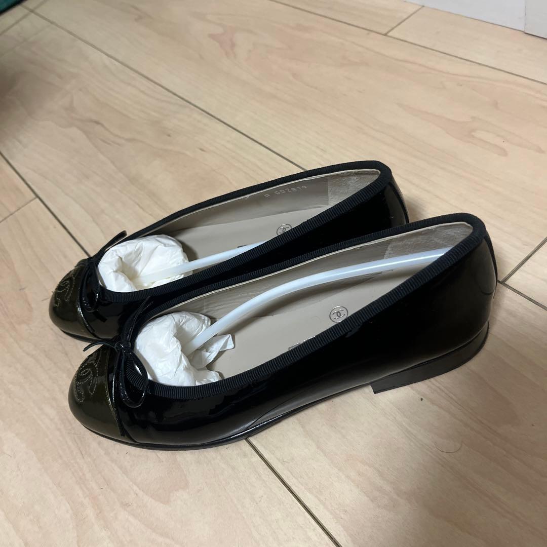 CHANEL バレエシューズ ブラック/オリーブ