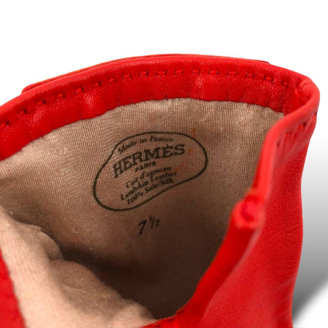 美品 HERMES エルメス ゴールド金具 レザーグローブ 手袋 ケリー 赤