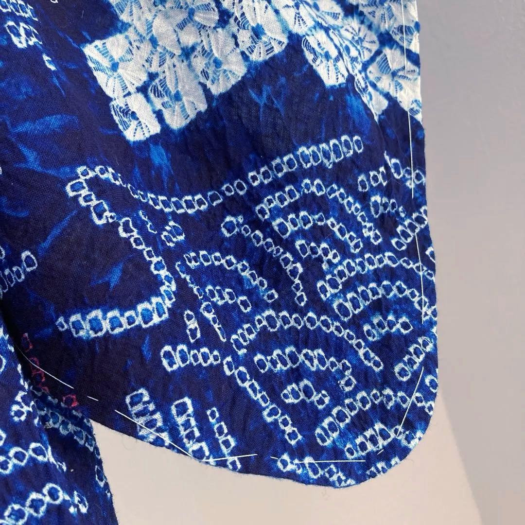 有松鳴海絞り・蜘蛛絞り浴衣　未使用しつけ付　手縫い　絞り浴衣　大輪花模様　N85