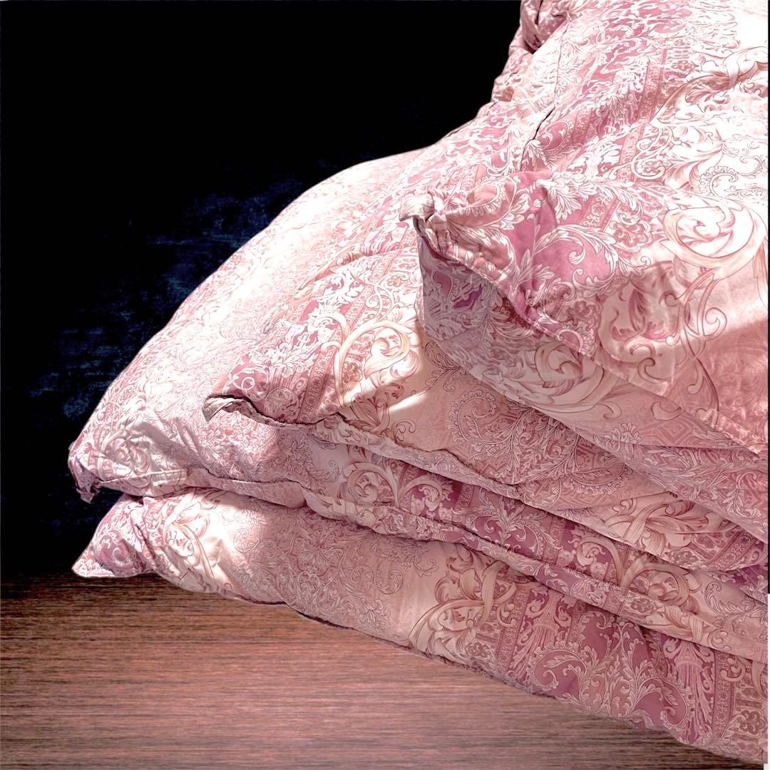 三連休値下　シングル　日本製　羽毛掛け布団　ピンク系装飾柄