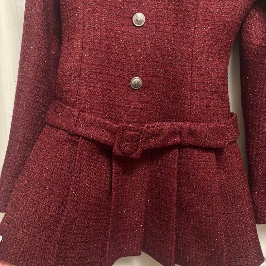 ダーリッチ ボックスプリーツツイードミニワンピース 赤