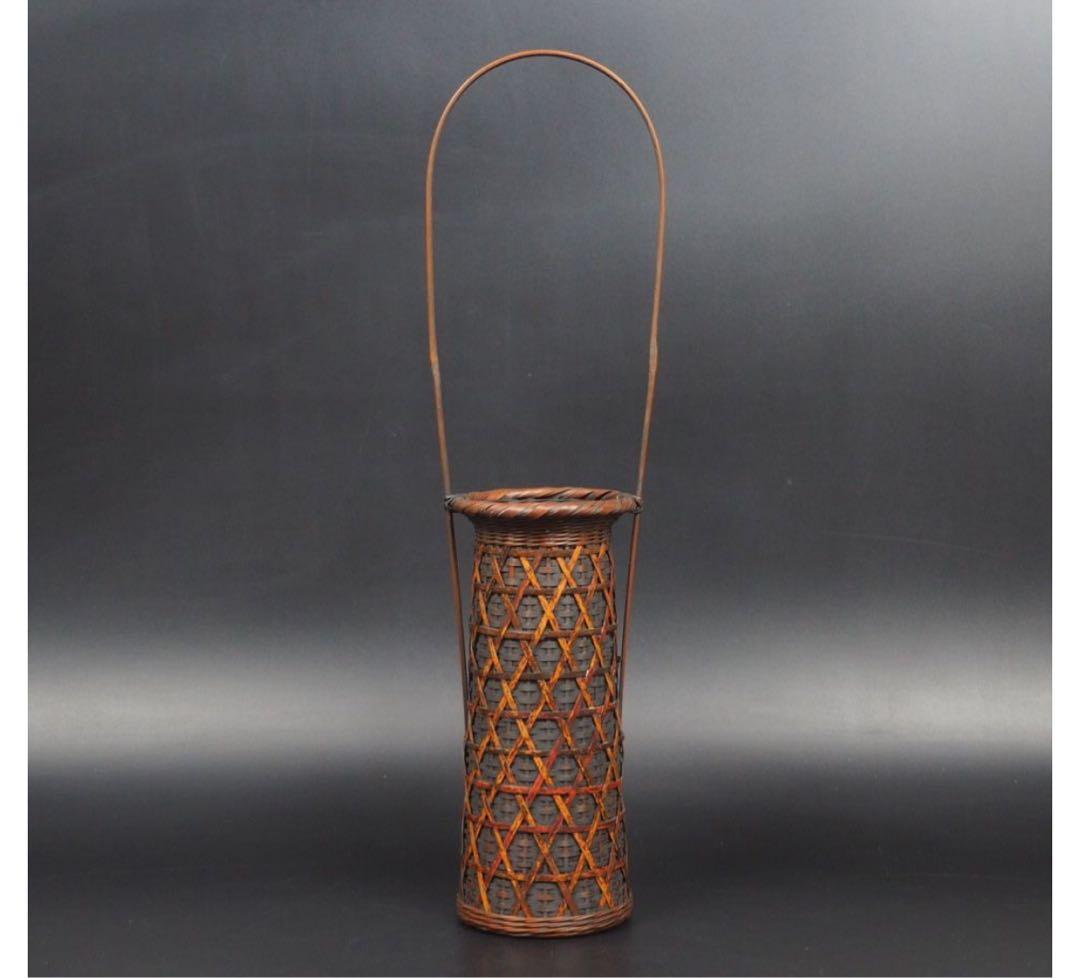 送料無料　嵯峨竹　虎斑竹・煤竹使用　花生け　花籠