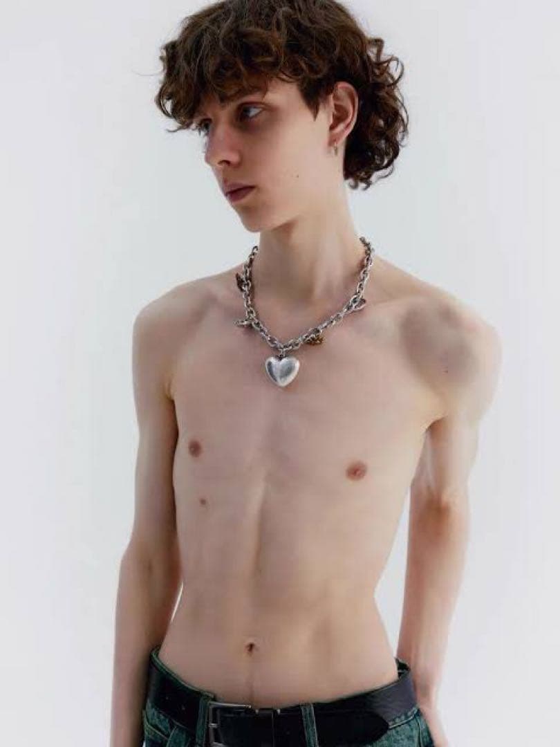 delivery 太めチェーンpunk ハート型 金属ネックレス 男女兼用