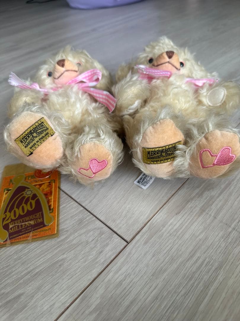 メリーソート写真チーキー2体セット　ピンクリボン　テディベア　ヴィンテージ双子