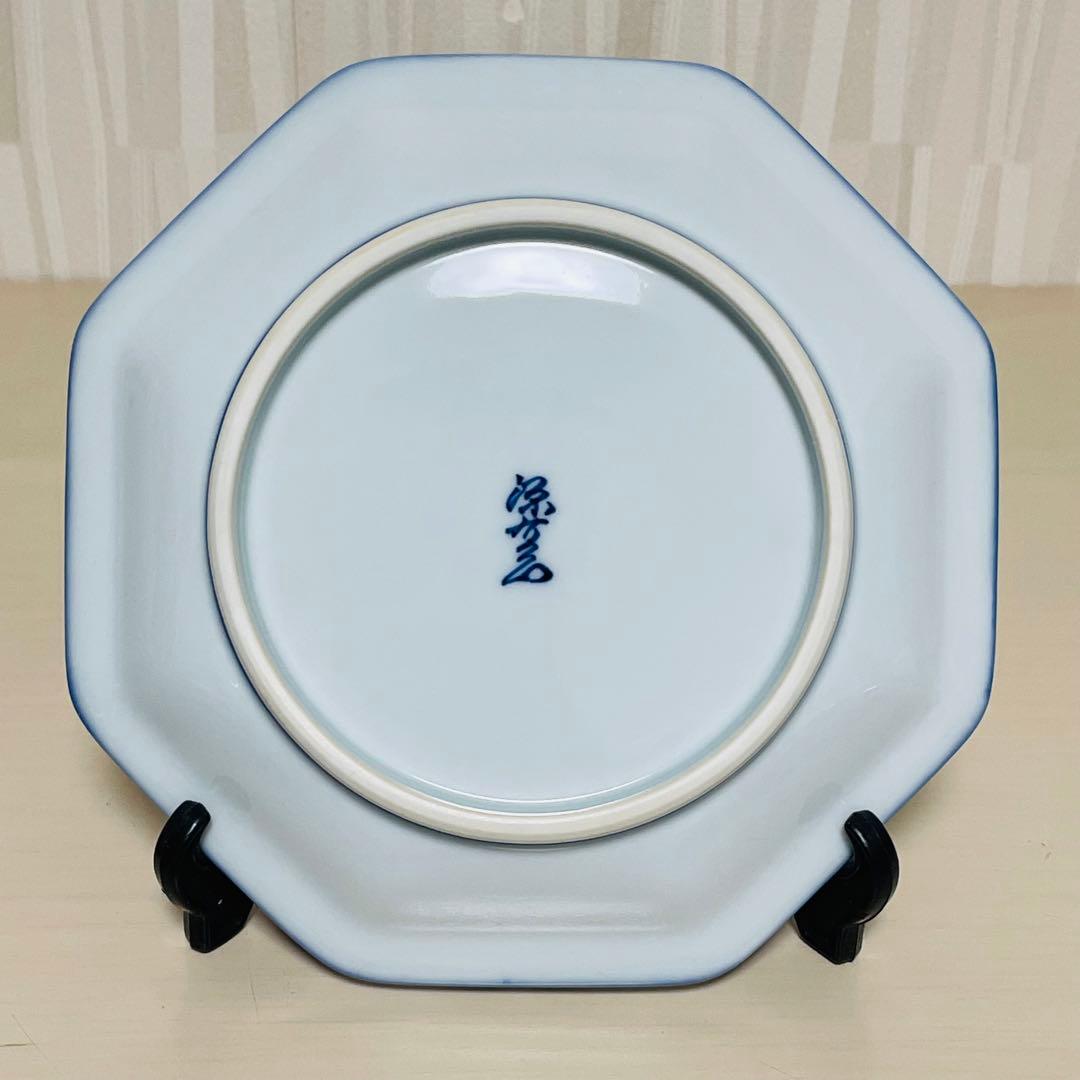 有田焼 源右衛門 染錦 菜っ葉紋 八角 皿 プレート 5枚セット 約15cm