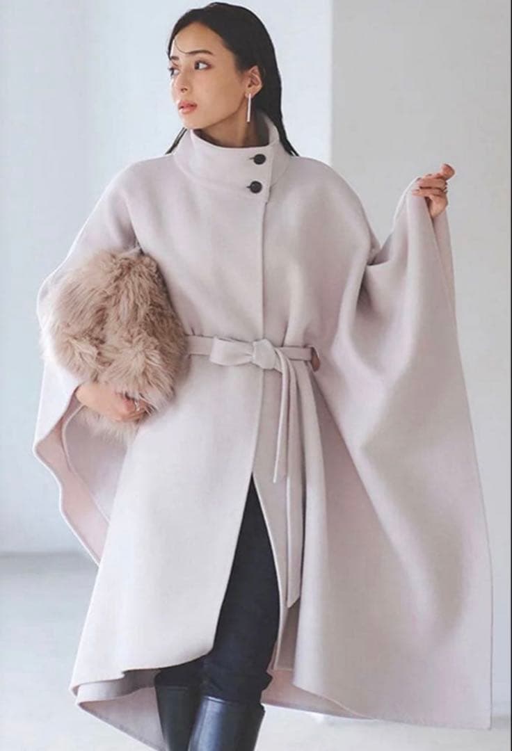 ⚠️汚れありアニュアンス anuans ウールポンチョコート （ICE GREY）