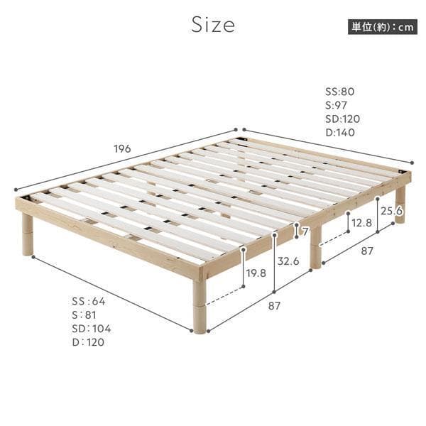 【新品・開封済】RASIK ダブルベッドフレーム　天然木ヘッドレストすのこベッド