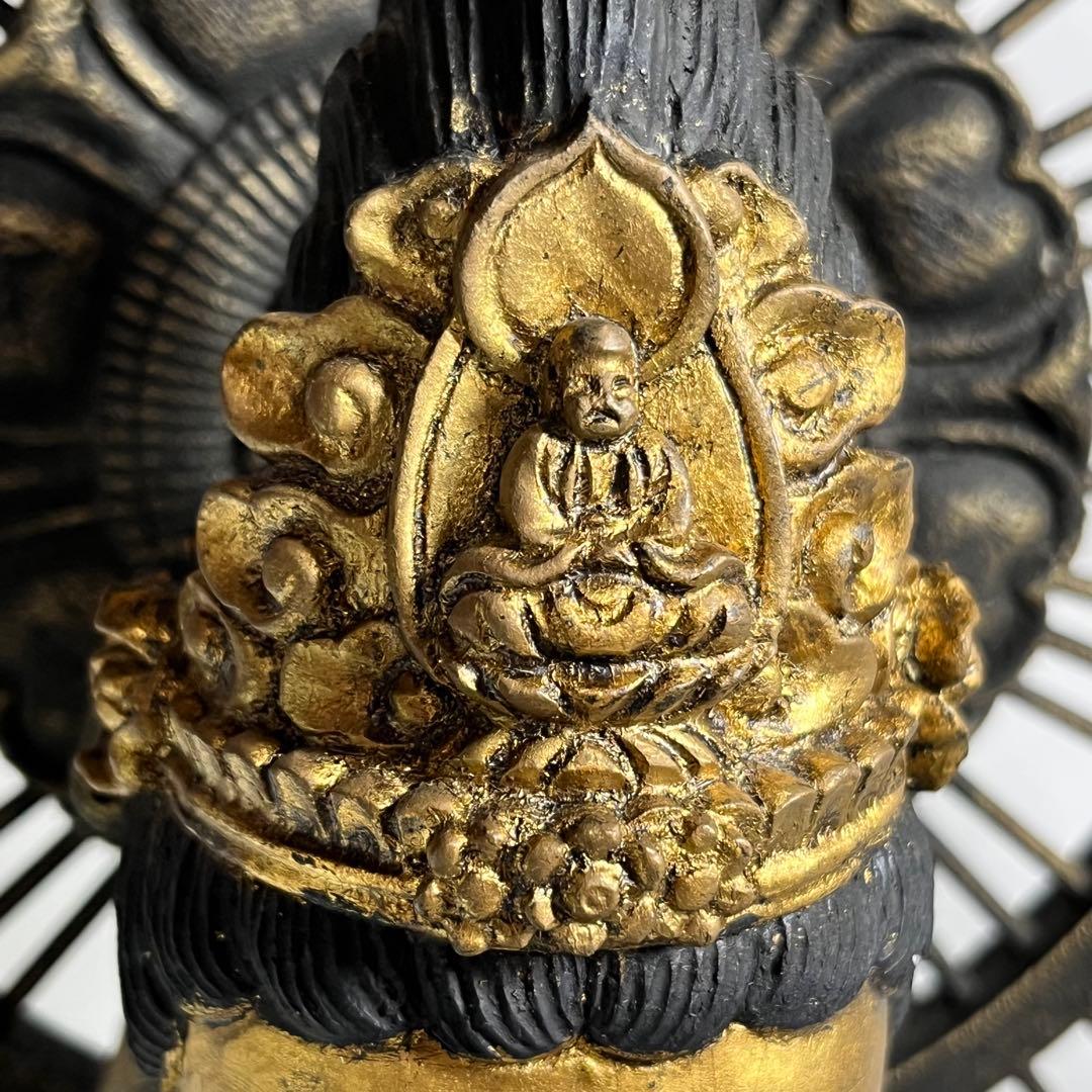 木彫り 観音 楠彫 仏像 戴元偉作 願掛け観音 東京書芸館 古色金彩仕上げ