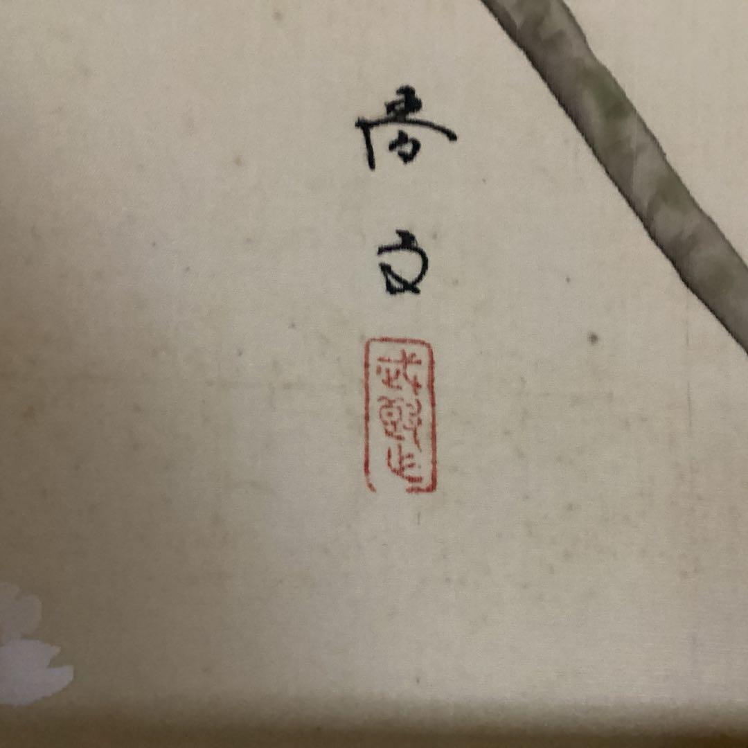 O-6 桜花の図　尚文　　桜と青い鳥の掛軸