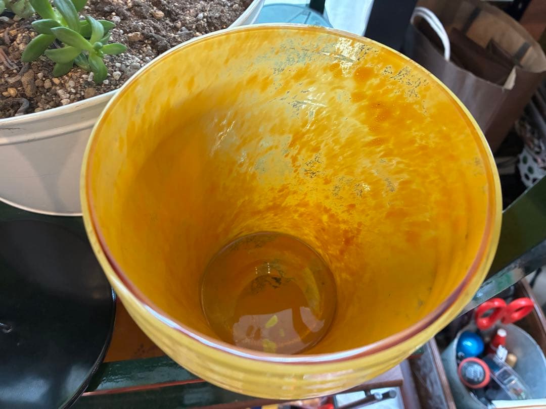 茶道具　ガラス　水指　共箱無し　傷無し　黄色